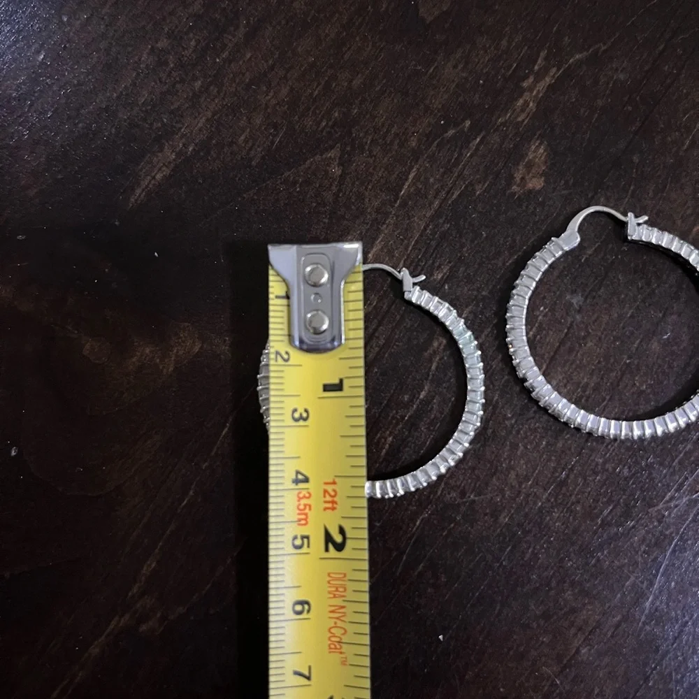 Ann Taylor Infinity Rhinestone Silver Hoop Earrings - Picture 3 of 3